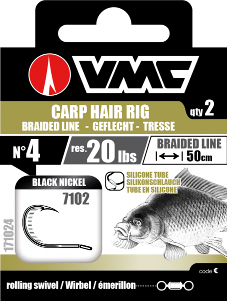 VMC Carp Hair Rig 7102 Black Nickel 50cm 20lb 10kg